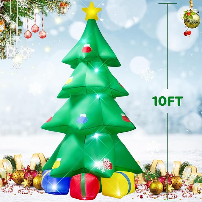 TRMESIA 10ft Christmas Inflatable Tree Gift Box Decoration with LED LED Lights for Party Lawn New Year Blow up Prop Display Indoor Outdoor Decor Clearance Decoración navideña inflable navideña