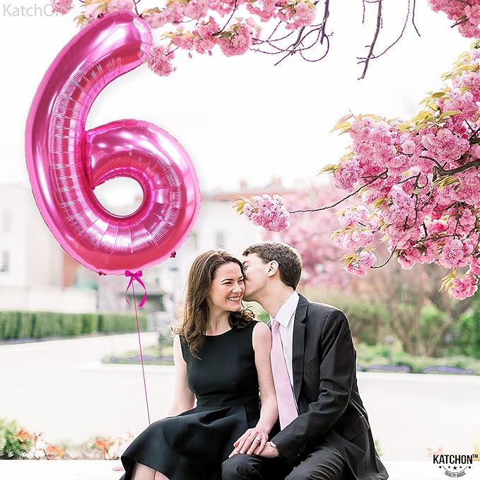KatchOn, Giant Hot Pink Number 6 Balloon - 40 Inch | 6th Birthday Decorations for Girls | Pink Birthday Decor | 6 Balloon Number for Happy Anniversary Decorations