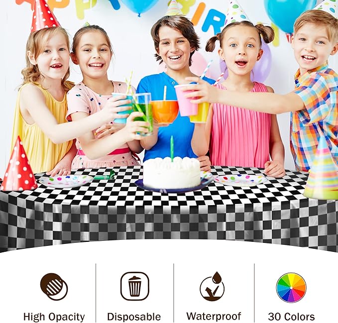 Exquisite 12-Pack Premium Plastic Tablecloth Pack of 12 - Premium Plastic Tablecloth 84 Inch Round Table Cover - Checkered