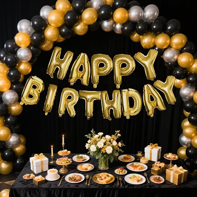 57 Pcs Letter Balloons, 18" Gold Aluminum Foil Alphabet Custom Balloons Banner for Birthday, Baby Shower, Wedding, Graduation, Happy New Year Party Decorations Supplies