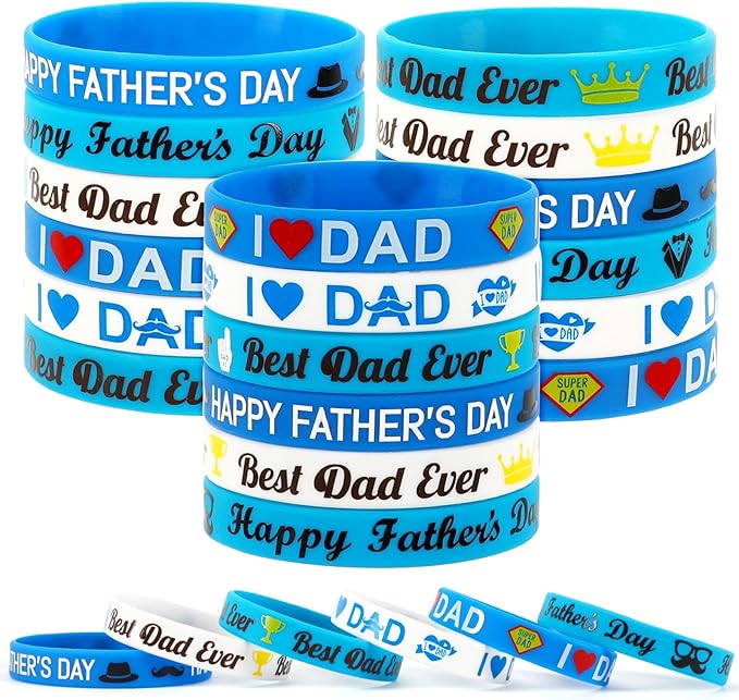 JUNEBRUSHS 42pcs Father's Day Silicone Wristbands Party Favors Rubber Bracelets for Happy Father's Day Dad’s Birthday Themed Party Supplies Goodie Bag Stuffers Fillers
