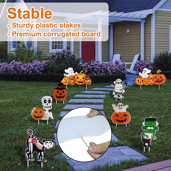 8PCS Large Halloween Decorations Outdoor Yard Signs - Halloween Pumpkin Ghost Monster Decor - Yard Stakes Prop for Lawn Decorations Outdoor Garden Home Party Decor
