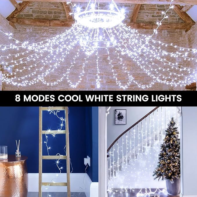 4 Pack String Lights Battery Operated with Timer, 132FT 400 LED Waterproof Battery Twinkle Lights, 8 Modes Fairy Light for Indoor & Outdoor Party Bedroom Porch Tree Christmas Decorations (Cool White)