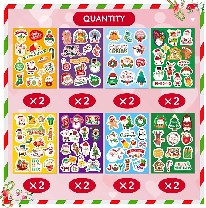 DUJAA 16 Sheets Christmas Stickers for Kids, Merry Christmas Theme Stickers Non-Repeating, Xmas Winter Holiday Party Stickers, Christmas Goodie Bag Fillers Christmas Party Favors Decorations