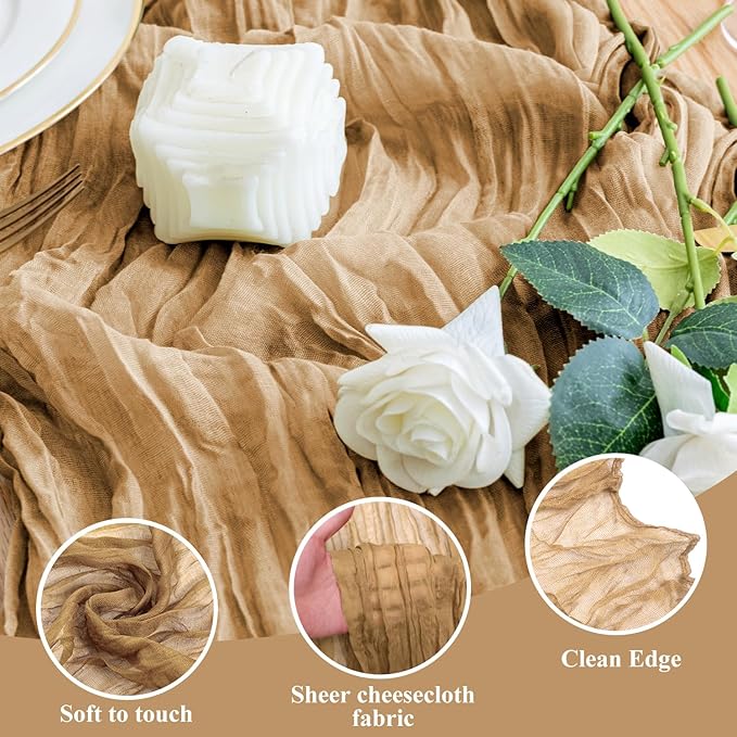 Wokceer Cheesecloth Table Runner 6Pack 10FT Khaki Boho Gauze Cheese Cloth Table Runner for Party Long Rustic Sheer Table Runners for Baby Bridal Shower Wedding Easter Table Decor
