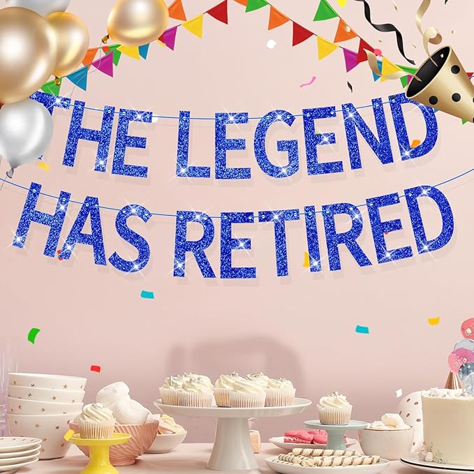 The Legend Has Retired Banner Blue Glitter Pre-Strung No DIY Retirement Banner Decorations for Men Women Retirement Party Supplies(Blue)