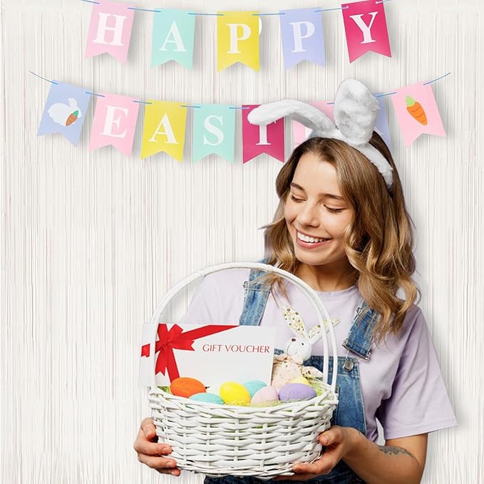 BRAVESHINE Party Streamers Backdrop - 2 Pack 3.2x8.2ft Pastel White Fringe Curtains for Easter/St Patricks Day/Winter’s Snowflake/Birthday/Bachelorette/Engagement/Bridal Shower/Candy/Bow Decorations