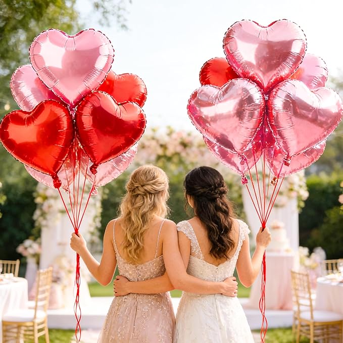 12 Pcs Red and Pink Heart Foil Balloons for Valentines Day Decorations, 18 Inch Romantic Love Valentine Heart Balloons for Galentines Day Decorations Wedding Marriage Birthday Bridal Shower Party