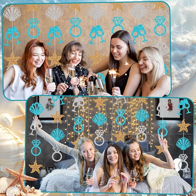 Xinnun Last Toast on The Coast Decorations Seashell Beach Bachelorette Hanging Banners Garland Coastal Cutouts Ribbon Streamers for Champagne Birthday Bridal Engagement Wedding Party Decor (Coast)