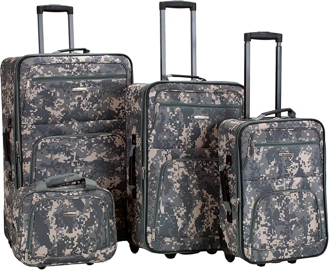 Rockland Fashion Softside 4 Piece Luggage Set, Expandable, (14" Tote/19"/24"/28"), Acu Camo