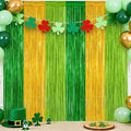 Green Gold Light Gold Fringe Curtain Party Streamers 2Pack 3.3 x 8.3 Ft Foil Fringe Backdrop Curtains for Birthday Wedding Bridal Holiday Tinsel Streamers Green Party Decorations Door Streamer
