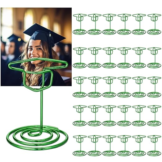 Rtteri 30 Pcs Grad Cap Graduation Picture Display 2 Inch Green Photo Holders for Centerpieces Graduation Table Number Holders Card Stands for Class of 2026 Grad Party Supplies