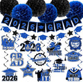 Blue Graduation Decorations, 2026 Grad Banner and Congrats Grad Hanging Swirls, Blue and Black Banner Graduations Hanging Swirls College Graduations Party Decorations Class of 2026