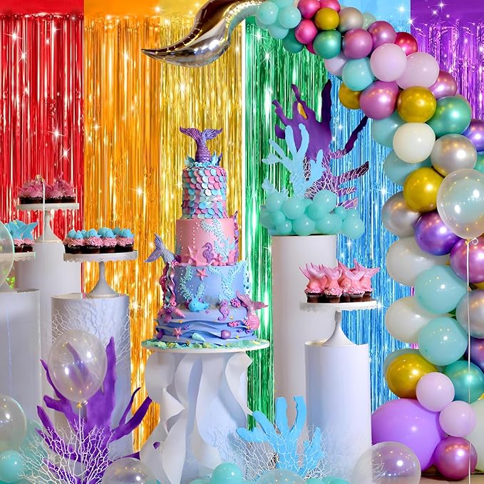 Valentines Day 2 Pack 3.3 * 8.3 ft Foil Curtain Metallic Tinsel Fringe Curtains Photo Booth Props Backdrop for Birthday Wedding Engagement Baby Shower Christmas Holiday Celebration Party，Rainbow