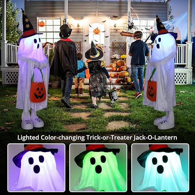 Halloween Decorations Outdoor Ghost Decor Light-Up Color-Changing Spooky Ghost Porch Decorations Trick or Treater with Candy Pocket Ghost Halloween Decor Indoor 1PACK 38" H