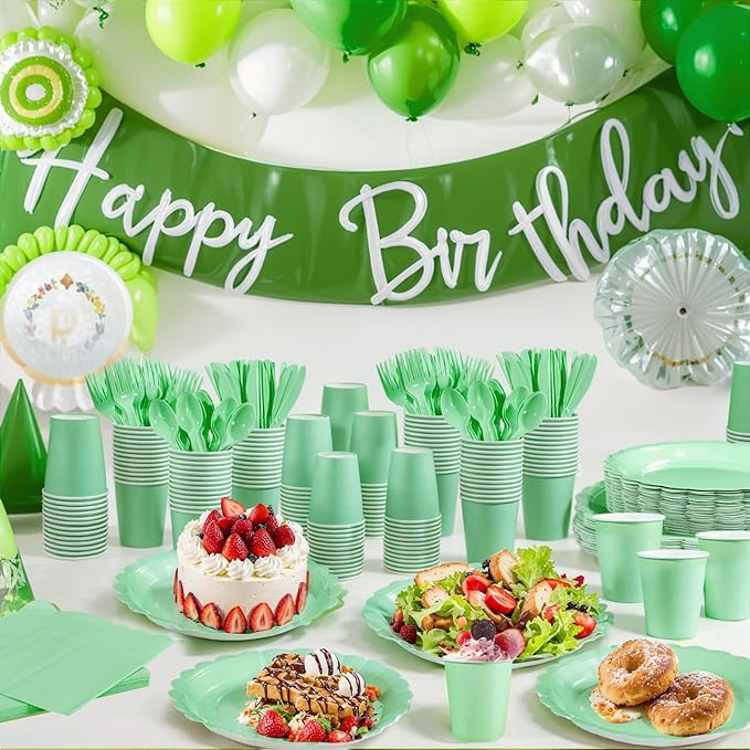 LIYH Love in your heart 350 Pcs Sage Green Party Supplies - Mint Green Paper Plates and Napkins, 50 Guests