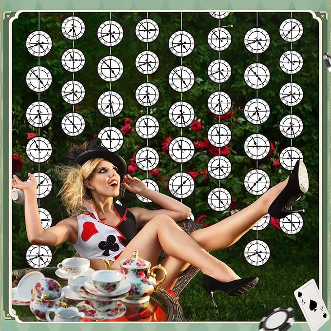 Xinnun Wonderland Tea Party Decorations Curious Clock Garlands Banners Princess Theme Banner Cutouts Ribbon Streamers for Wonderland Birthday Baby Shower Garden Tea Wedding Party Decor Supplies
