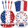 100 Pcs Patriotic Party Supplies Set, Serves 25 – Disposable Red White Blue Star Paper Plates, Napkins, and Forks, American Flag Themed Tableware for 4th of July, Memorial Day, Labor Day Decorations