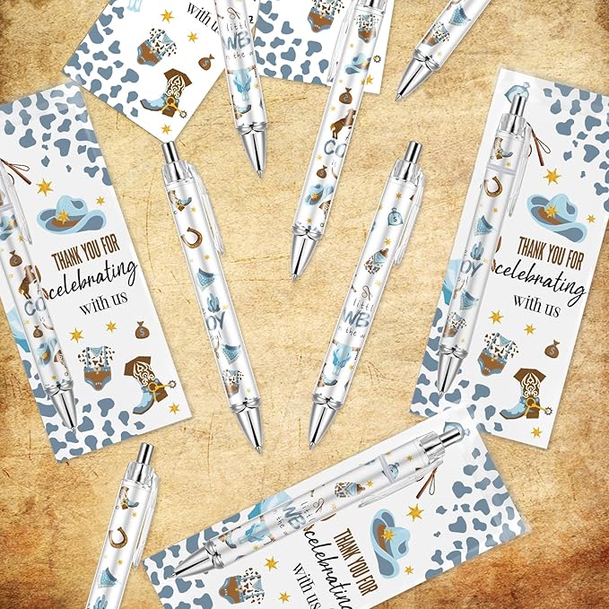 50 Sets Pen Favors Gifts for Guests Includes 50 Rolling Paper Ballpoint Pens and 50 Greeting Thank You Bookmarks Party Favors