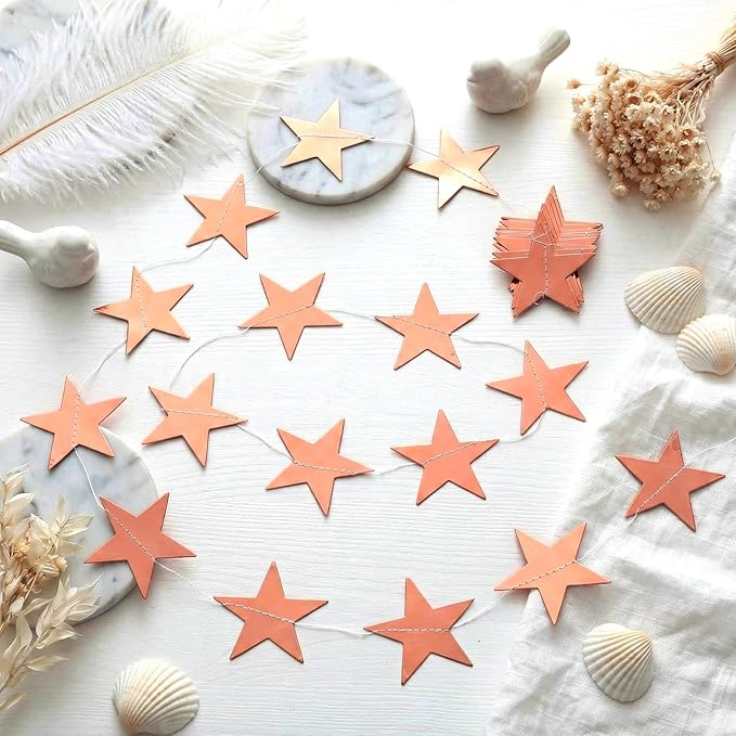 Spakon 65 Feet Glitter Star Paper Garland Banner Hanging Decoration Star Streamers Double Side 2026 Graduation Decorations for Wedding Birthday Festival New Year Party Decoration(Rose Gold)