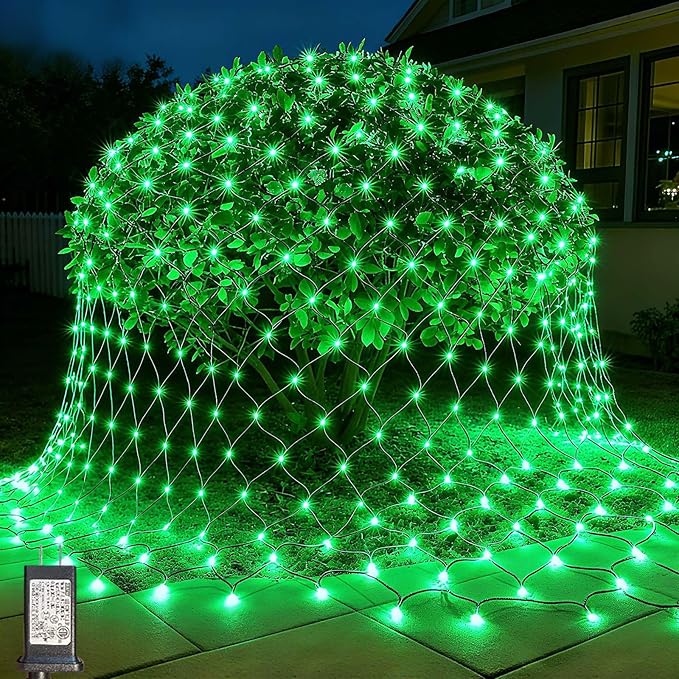 LitHome 14.8FT x 5FT Christmas Net Lights Outdoor Mesh Lights,300 LED St Patrick’s Day Net Light for Bushes Connectable,8 Modes Green Giant Mesh Light Waterproof for Christmas Garden Party Roof Decor