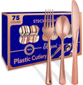 75-Pcs Heavy Duty (Rose Gold) Plastic Silverware Set, Disposable Cutlery Set, Great for Parties, Weddings, and Catering, Flatware Utensils Included: 25 Forks, 25 Spoons, 25 Knives, Packaging May Vary