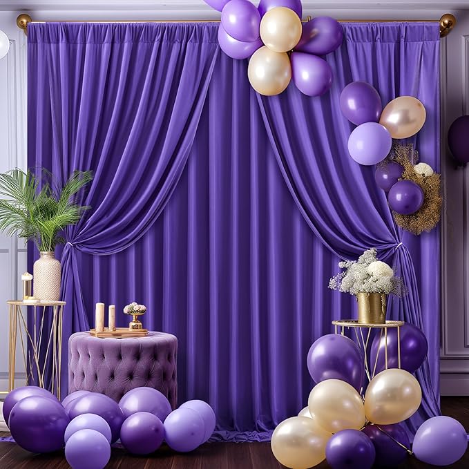 8x10FT Dark Purple Backdrop Curtains for Wedding Parties, Wrinkle Free Polyester Photography Backdrop Drapes for Wedding Baby Shower Birthday Parties Stage Background Stand Decorations 4x10ft,2 Panels