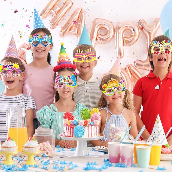 16PCS Happy Birthday Glasses, Birthday Party Paper Eyeglasses Photo Booth Props for Birthdays Party Supplies Decorations