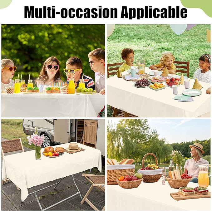 Smiry Disposable Table Cloth - 15 Pack, 54 x 108 Inch Waterproof Rectangle Tablecloths for Parties, Decorative Plastic Table Cover, Leakproof & Sturdy, Beige