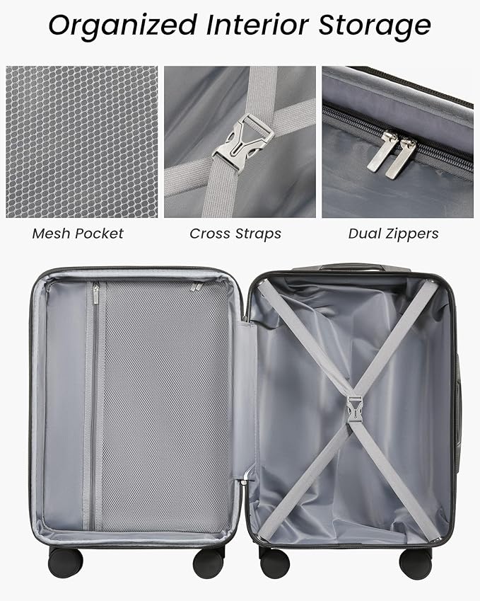 YOETEY Carry On Luggage 22x14x9 Airline Approved with Spinner Wheels, Expandable Hardside Suitcase, White