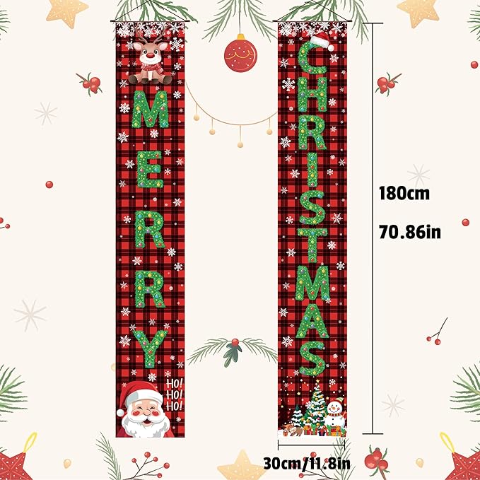 OHOME Christmas Decorations Outdoor - Merry Christmas Porch Banner | Xmas Party Decorations for Indoor Outside - Navidad Hanging Backdrop Garland Party Favors Supplies for Home Yard Wall