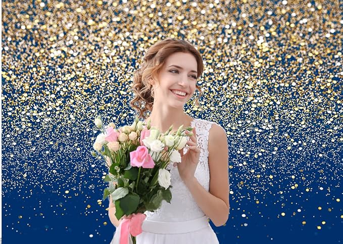 CYLYH 7X5FT Royal Blue Glitter Backdrop Gold Spots Backdrop Vintage Background for Family Birthday Party Wedding Prom Graduation Photography Background