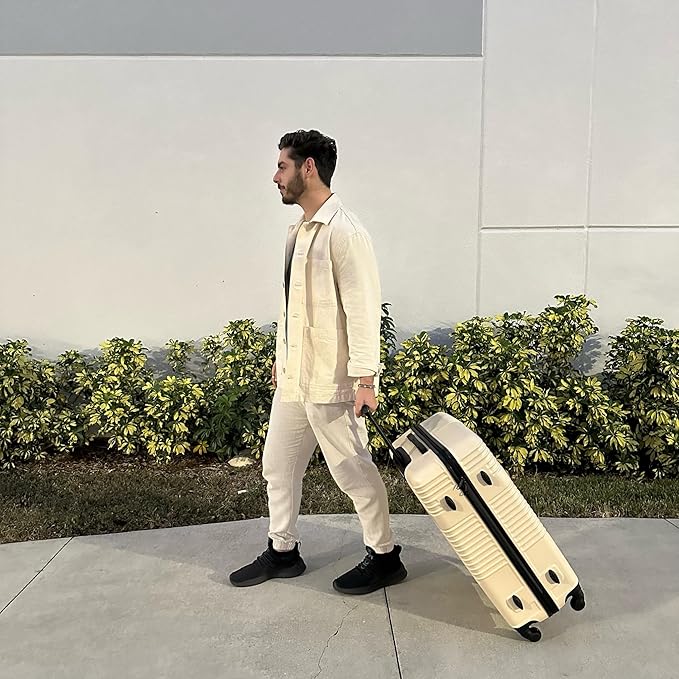 InUSA RESILIENCE Luggage with Spinner Wheels | Durable Lightweight Hardside Suitcase, Spacious Travel Bag with Handle and Trolley | 28-Inch Large Checked Luggage | Sand