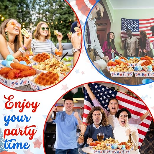 36 Pack Patriotic Plates Paper Food Trays Patriotic Food Boats Disposable American Flag Nacho Snack Taco Hot Dog Holder Serving Trays for Labor Day Veteran Day Party Decor Supplies(Bow)
