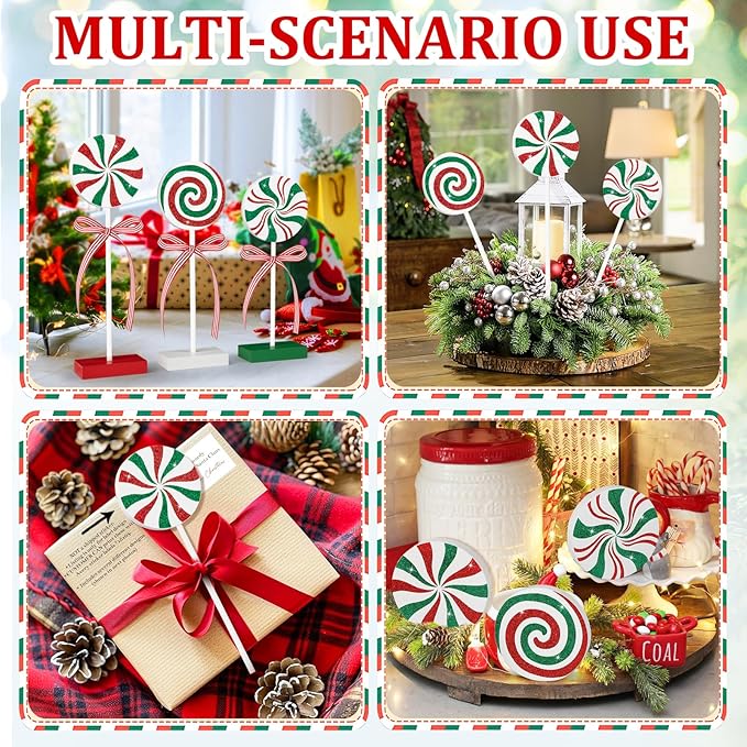 3 Pieces Christmas Table Decorations Wood Candy Set, Red and Green Christmas Tiered Tray Decor,Rustic Candy Table Decorations for Home Tables (Red and Green)