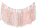Pink Floral Tsaasel Garland for Wedding Spring Tea Party Haning Chiffon Tassel Banner Table Decor