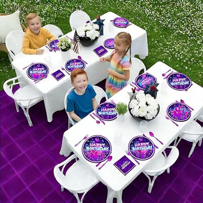 175Pcs Demon Movie Hunters Party Tableware,Birthday Decorations Party Napkins Plates Knives Forks Cups Spoons Party Decorations Serve 25