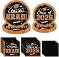 Graduation Decorations 2026 Graduation Party Plates and Napkins Set Black Orange Class of 2026 Graduation Party Supplies for Congrats Grad Party Decor, Serve 50