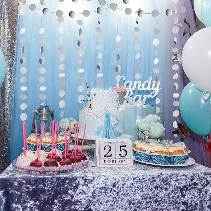 MIAHART 4 Pcs Circle Dots Garland 52 Feet Silver Decorations Party Garland Hanging Banner for Birthday Baby Shower Wedding Christmas Party Decor