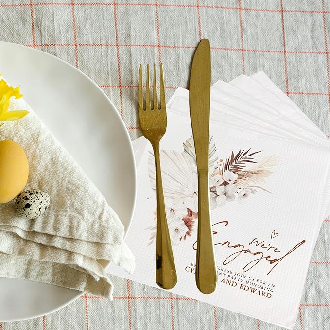 Luxury Custom 'We're Engaged' Wedding Napkins - 15pcs, Engagement Decorations for Party
