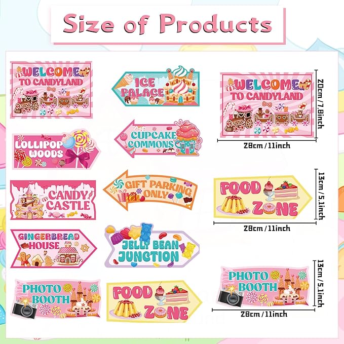 Candyland Party Decorations Signs, 20PCS Welcome Candy Land Birthday Decor Sweet Candy Theme Party Supplies for Women Girls, Street Arrow Directional Signs Christmas Decor Indoor Outdoor