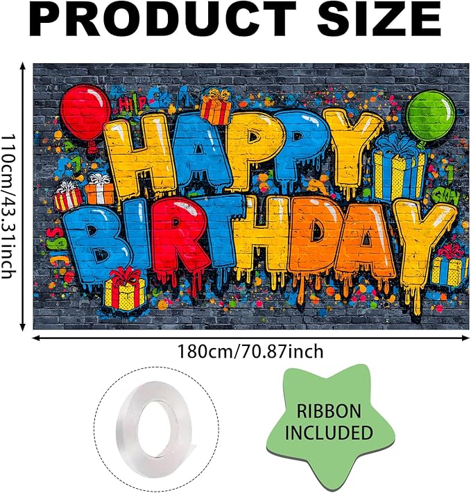 Nuxovilar Happy Birthday Yard Banner - 71x43 inches, Graffiti-Inspired Design Decorations Large Happy Birthday Banner Supplies Colorful Fence Outdoor & Indoor Giant Sign Backdrop