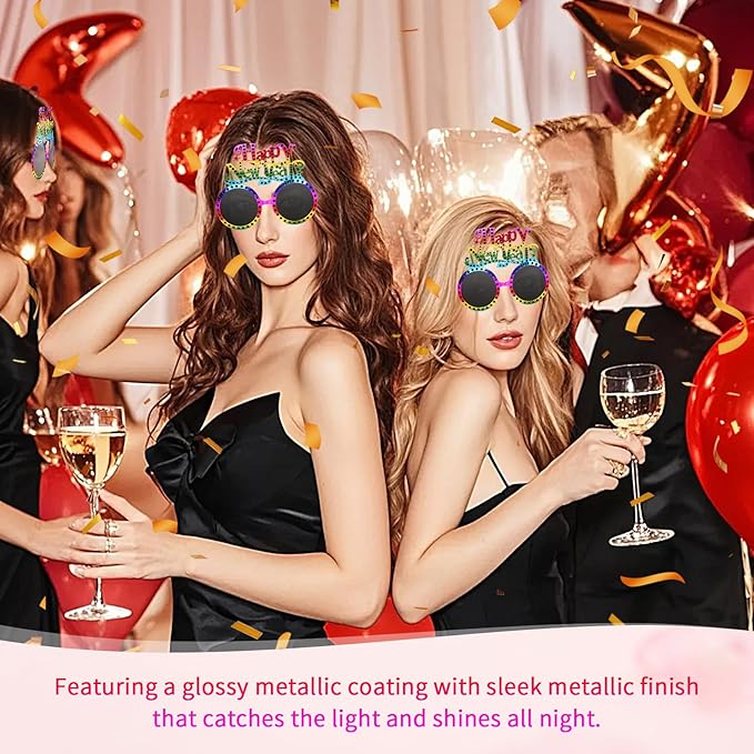 Happy New Year Metallic Glasses Shiny 2026 Party Eyeglasses for Adults & Kids Fun NYE Accessories & Photo Booth Props
