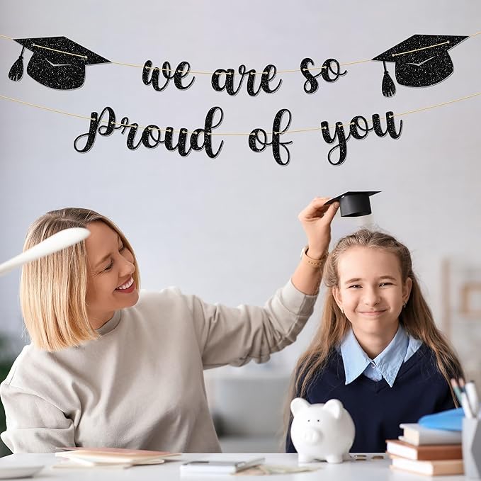 Graduation Party Decorations - 9 ft Pre-Strung We Are So Proud of You Banner, Graduation Party Decorations & Decor for Elementary, 5th Grade, 8th Grade, High School, College, Congrats Grad Sign