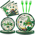 Wiooffen 96 Pcs St. Patrick’s Day Plates and Napkins Green Shamrock Gnome Lucky Tableware Set Irish Festival Party Supplies Table Decorations for 24 Guests