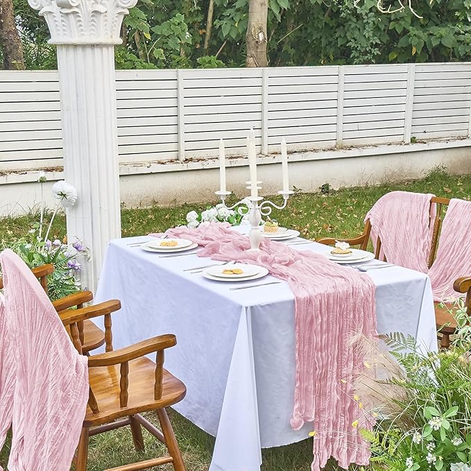IVAPUPU 6 Pcs Cheesecloth Table Runner - 10ft Pink Easter Spring Boho Gauze Cheese Cloth Table Runners for Baby Shower Decoration Wedding Party Summer Garden Farmhouse Decor