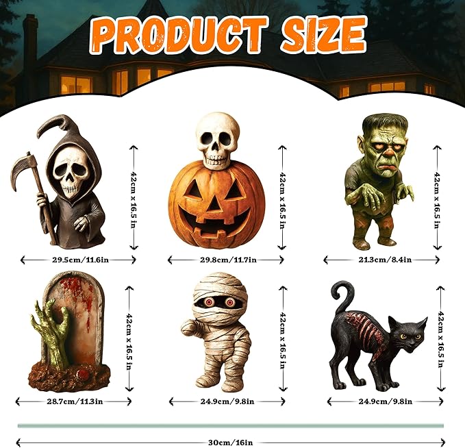 6 Pack Halloween Yard Signs, Large Halloween Yard Decorations with Stakes, Waterproof Scary Outdoor Holiday Decor for Yard Lawn Garden, 16” Big Size