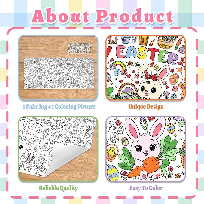 Easter Coloring Tablecloth - 71 x 31.5 Inches Large Coloring Poster, Easter Party Decorations - Crafts, Games, Basket Stuffers, Classroom Activities