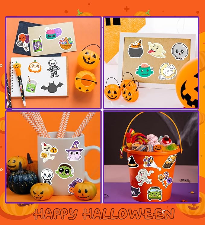 Halloween Party Favors, Halloween Stickers, 100 PCS Non Repeating Vinyl Waterproof Stickers for Teens, Hall-oween Decorations Games Treats Classroom Crafts Gifts Party Supplies