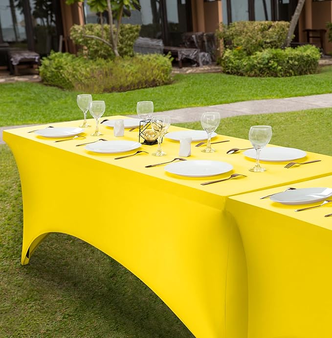 Utopia Kitchen Spandex Tablecloth 1 Pack [6FT, Yellow] Tight, Fitted, Washable and Wrinkle Resistant Stretch Rectangular Patio Table Cover for Event, Wedding, Banquet & Parties [72Lx30Wx30H Inch]